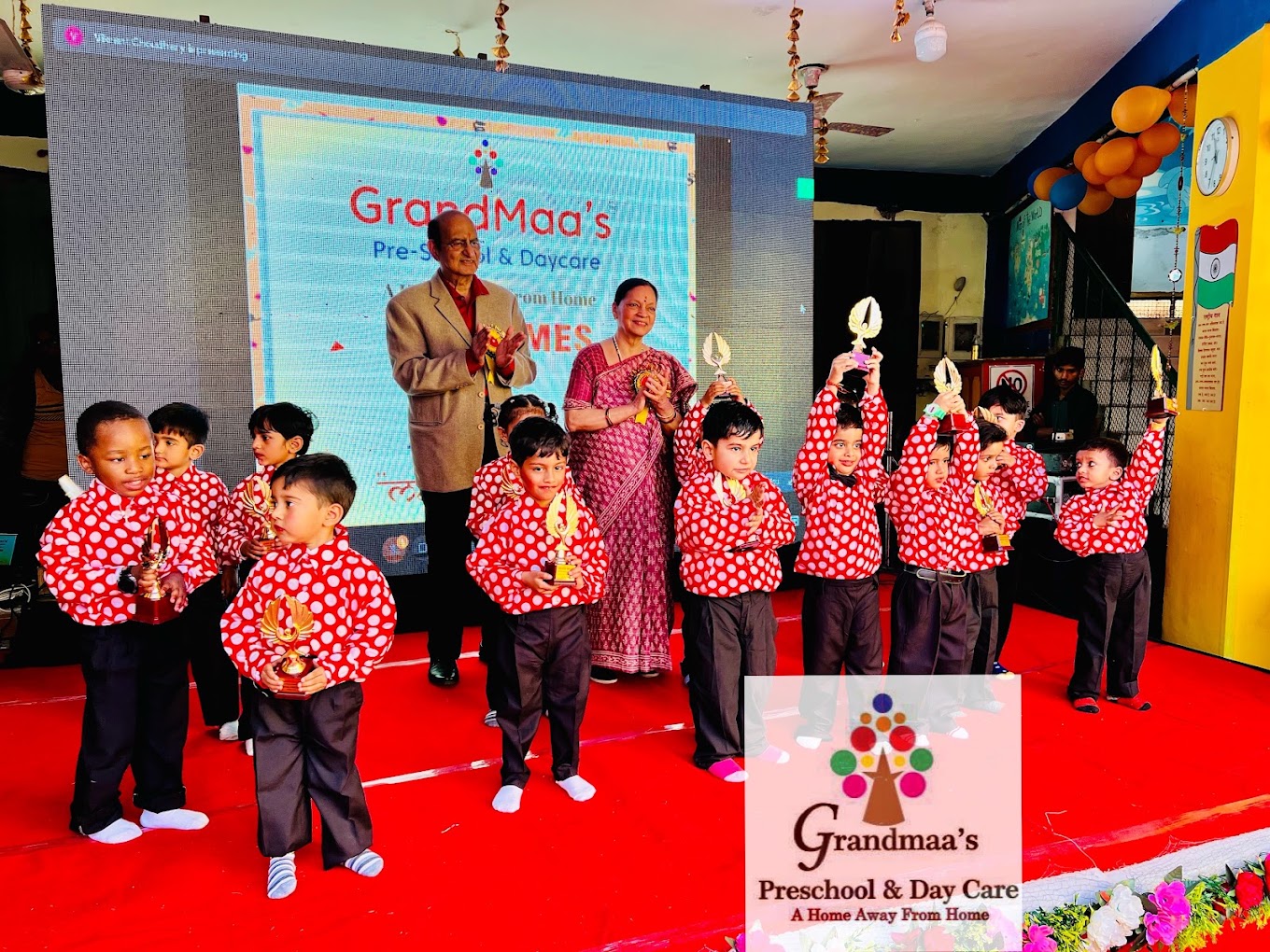 Group of children in a lively classroom activity at Grandmaa's Preschool & DayCare, Greater Noida