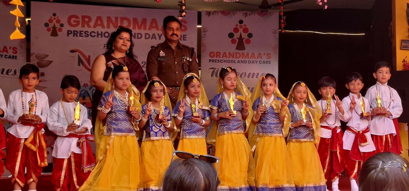 Group photo at a school celebration at Grandmaa's Preschool & DayCare, Greater Noida
