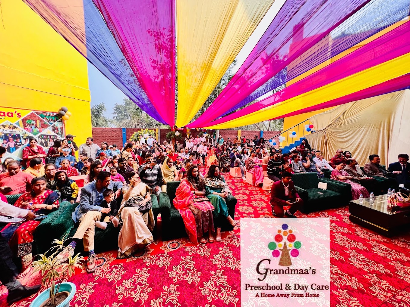 Colourful outdoor celebration with families at Grandmaa's Preschool & DayCare, Greater Noida