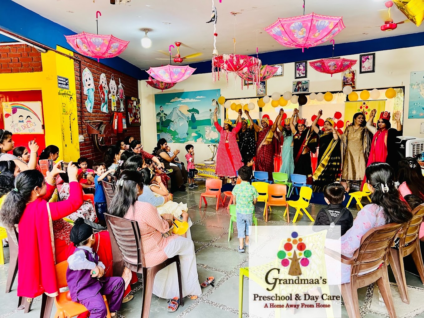 Staff performance at a school celebration at Grandmaa's Preschool & DayCare, Greater Noida