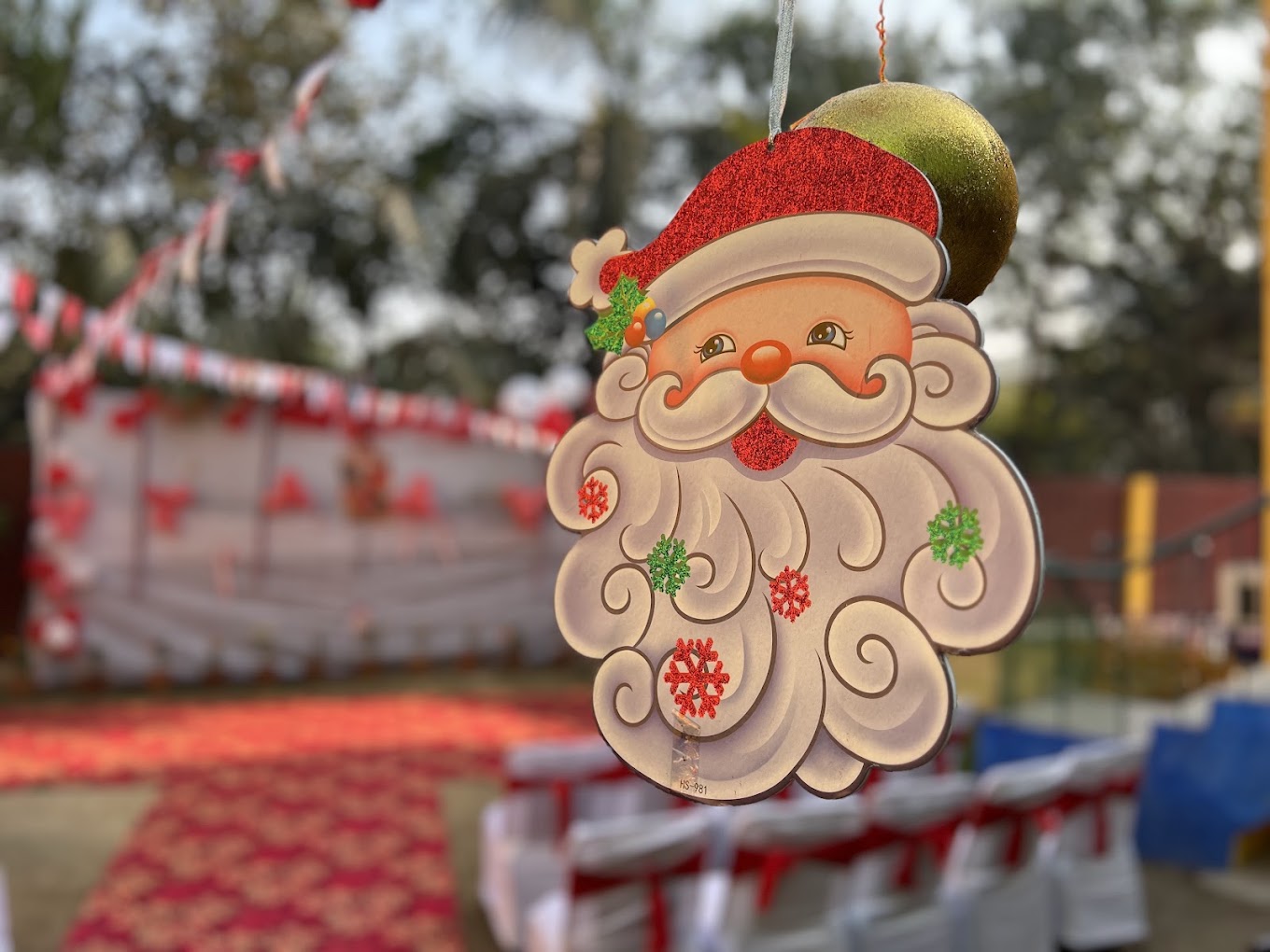 Festive outdoor Christmas celebration decorations at Grandmaa's Preschool & DayCare, Greater Noida